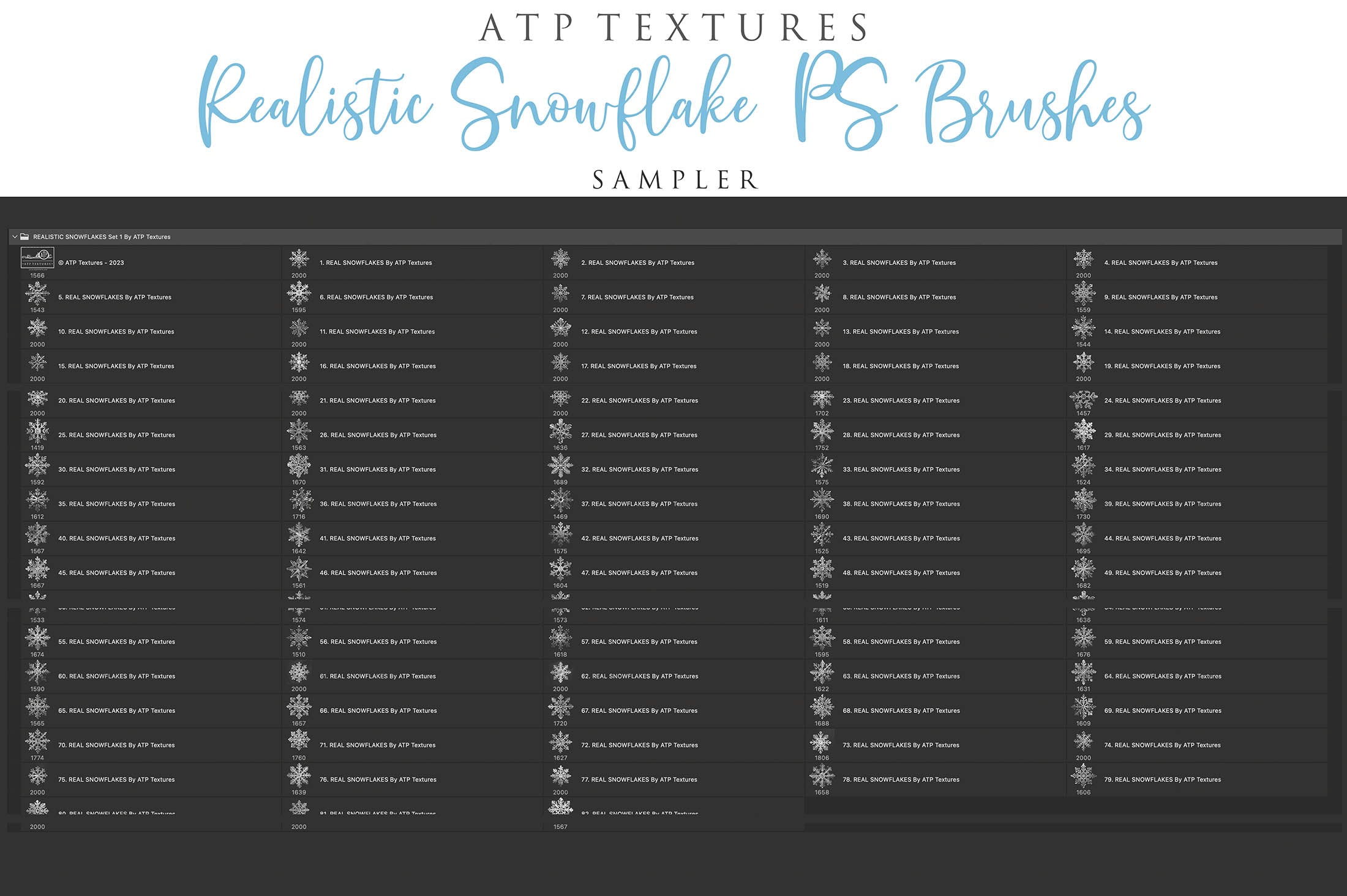 Real Snowflake Overlays & Brushes! A gorgeous addition to your beautiful photography, scrapbooking or digital art work! This set includes 60 Png Overlays 60 Jpeg Overlays 80 Photoshop brushes Instructions are included. All PNG overlays are 300dpi in high resolution.